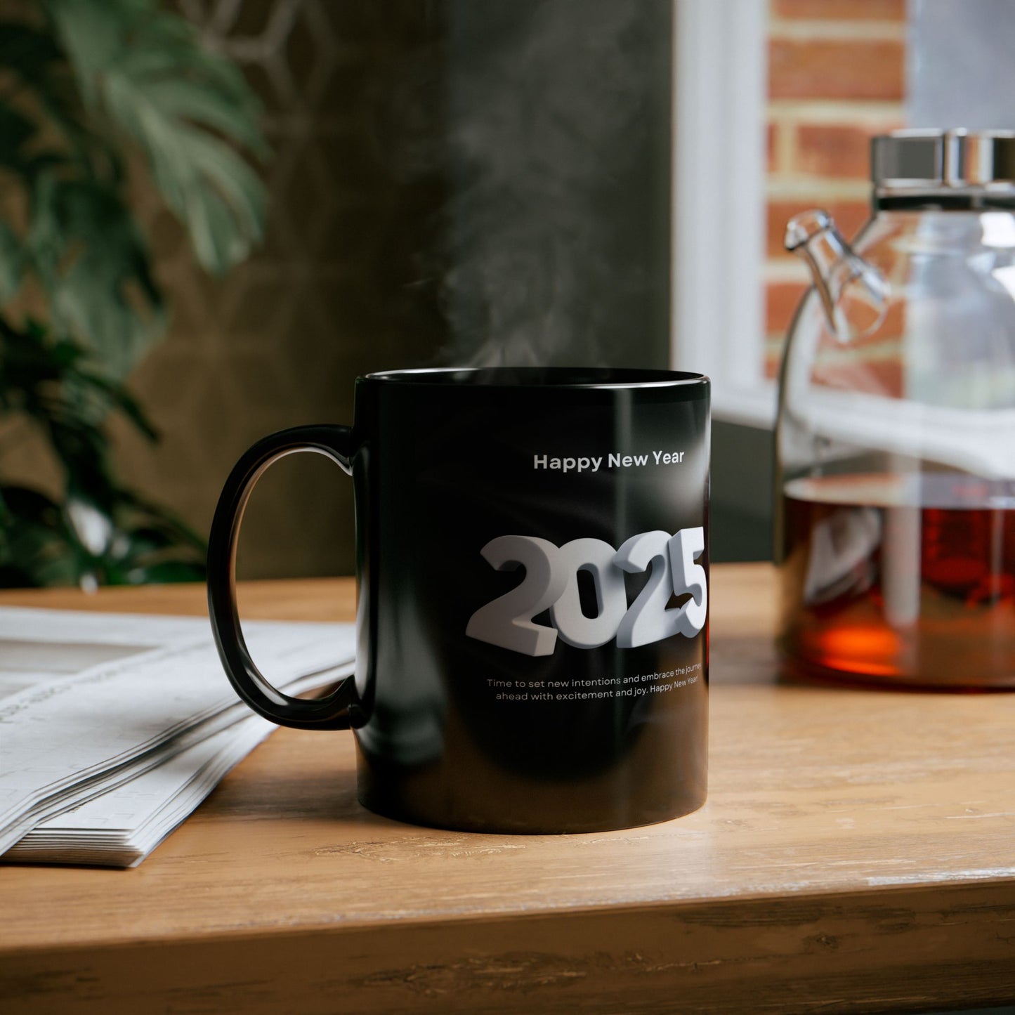 Mug, Happy New Year 2025, New Year Gift, Holiday Mug, Black Coffee Cup, Year 2025 Celebration, 11oz Mug