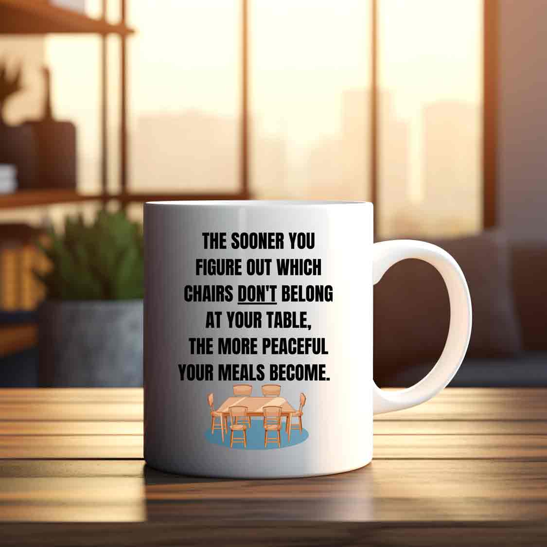 The Sooner you figure out which chairs don't belong at your table, the more peaceful your meals become. Mug