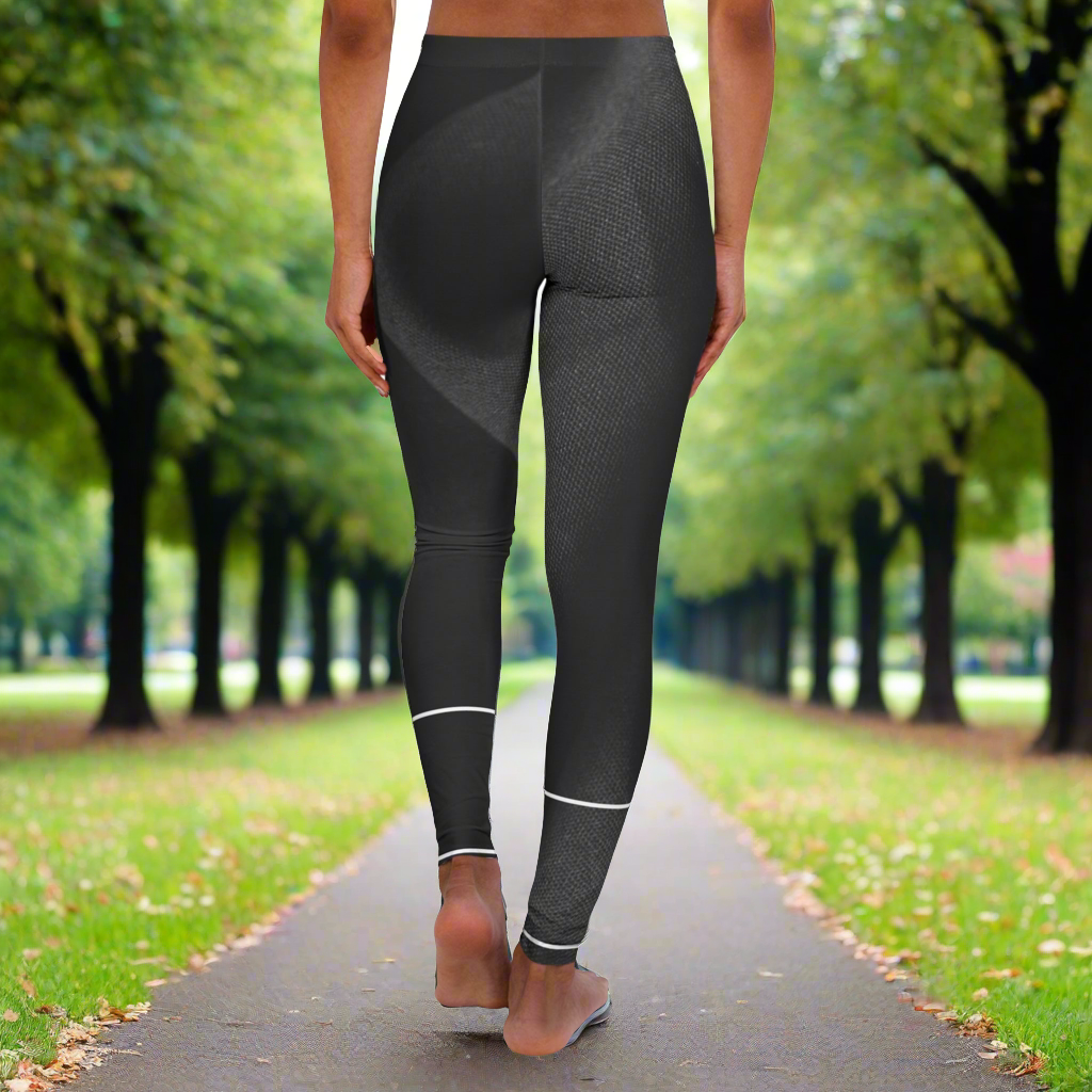 Black Satin Design Women's Casual Spandex Leggings (AOP) Media 2 of 17