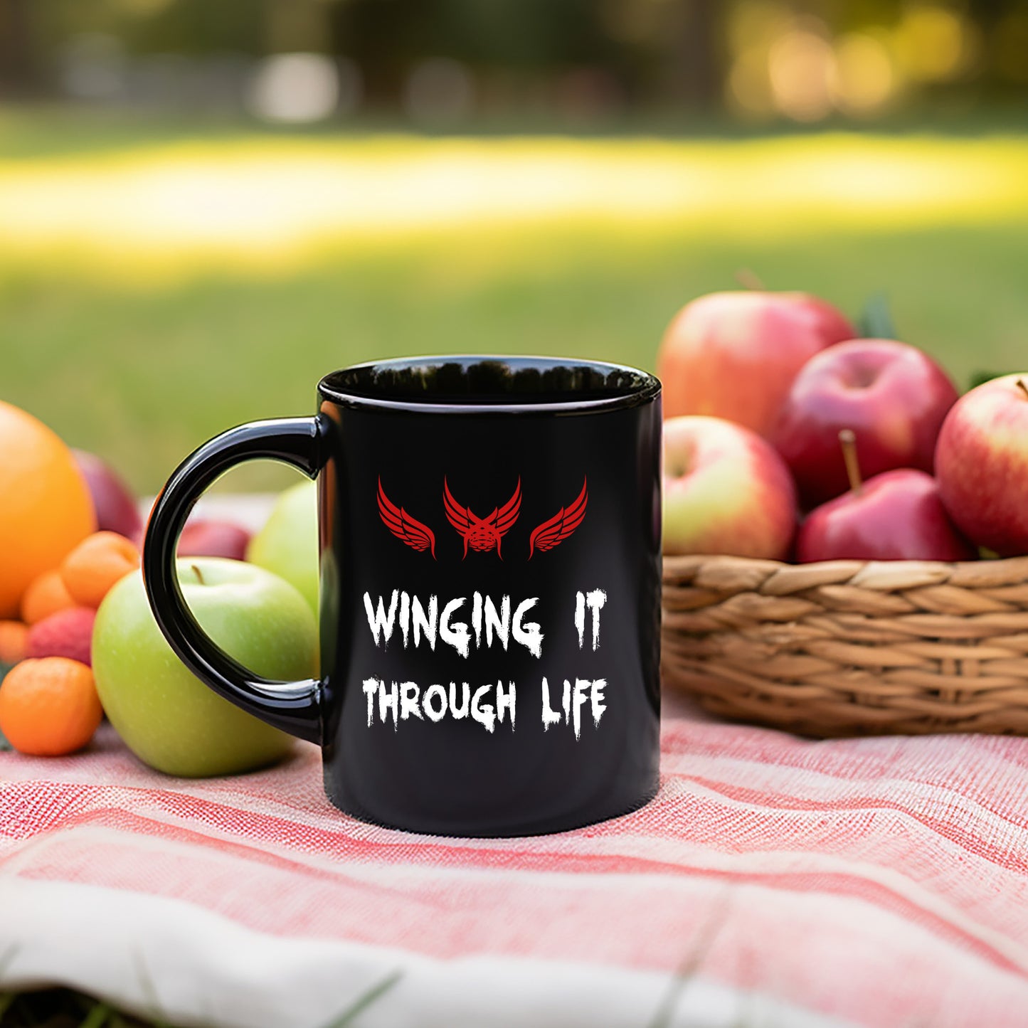 Winging it through life Black Mug 11oz