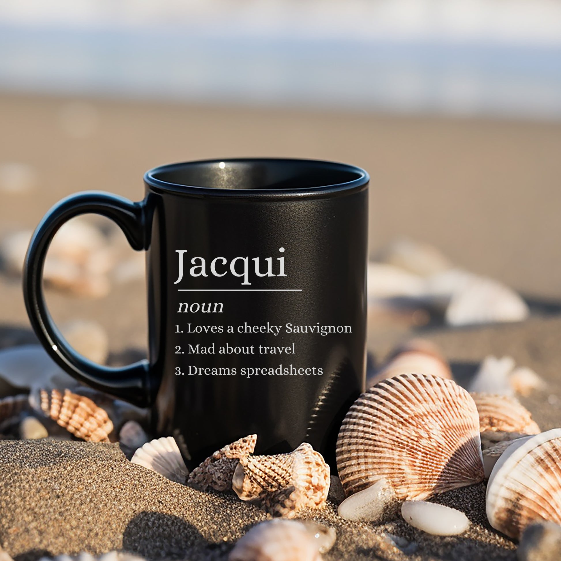 Jacqui Noun Black Mug