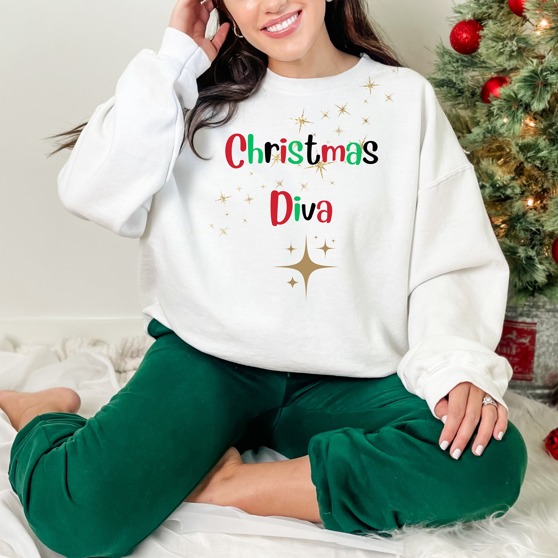 Christmas Diva Womens Sweatshirt Crew Neck