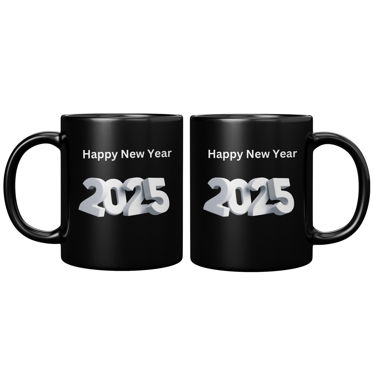 Mug, Happy New Year 2025, New Year Gift, Holiday Mug, Black Coffee Cup, Year 2025 Celebration, 11oz Mug
