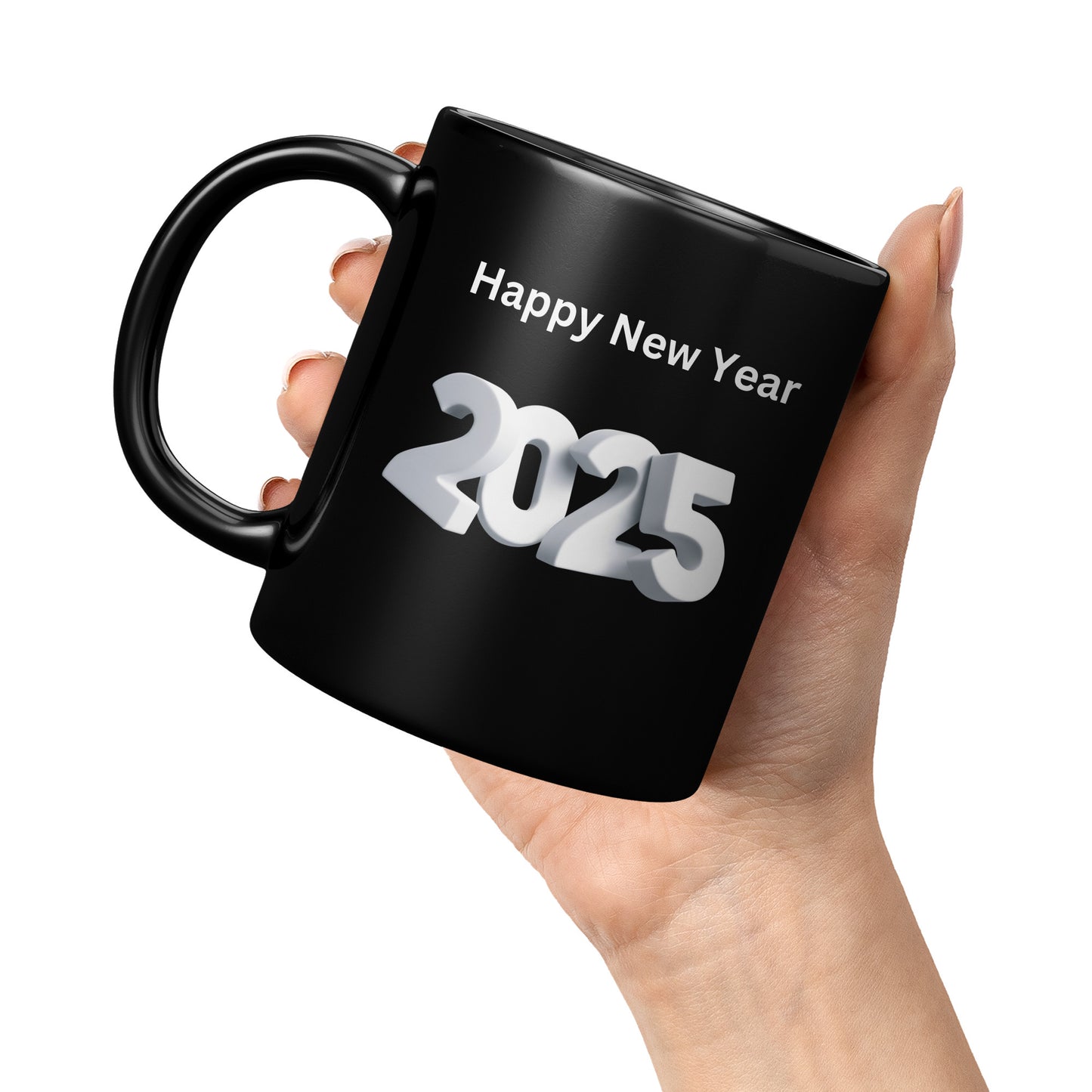 Mug, Happy New Year 2025, New Year Gift, Holiday Mug, Black Coffee Cup, Year 2025 Celebration, 11oz Mug