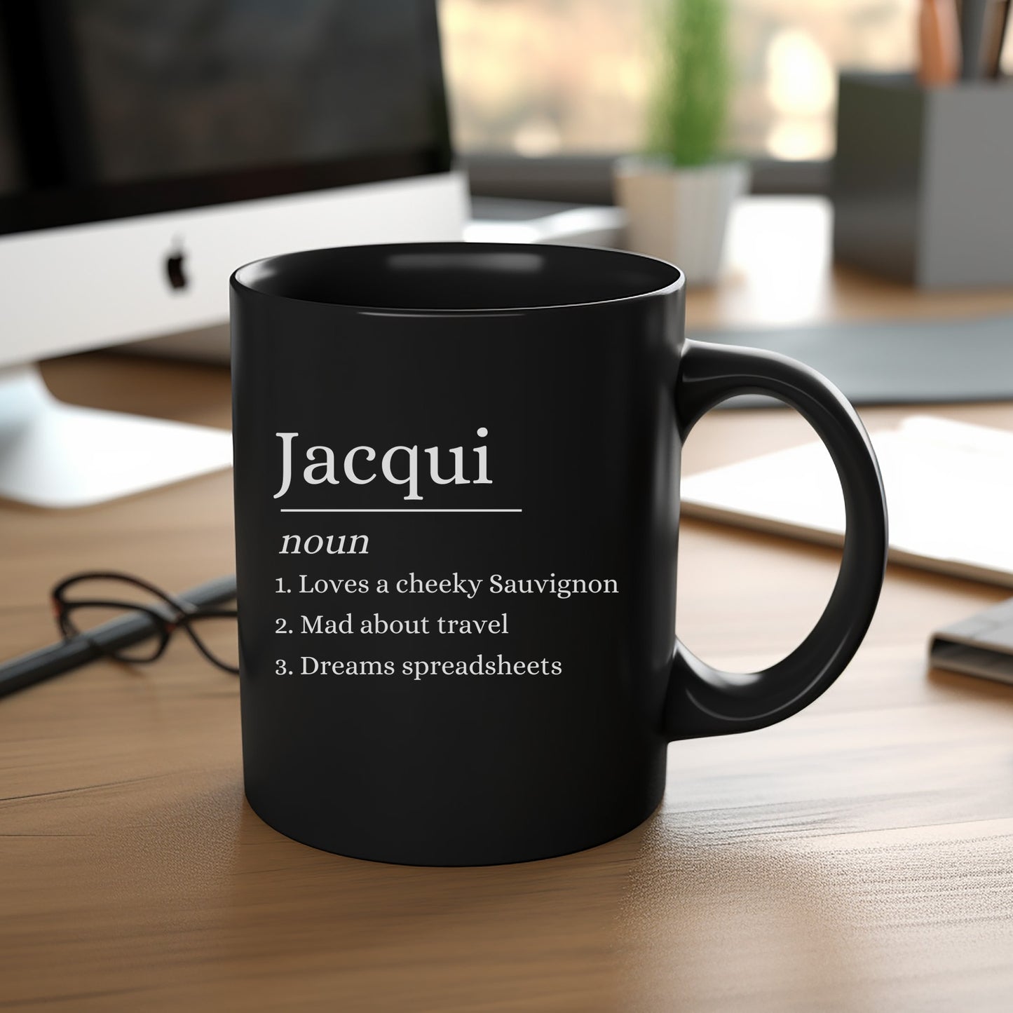 Jacqui Noun Black Mug