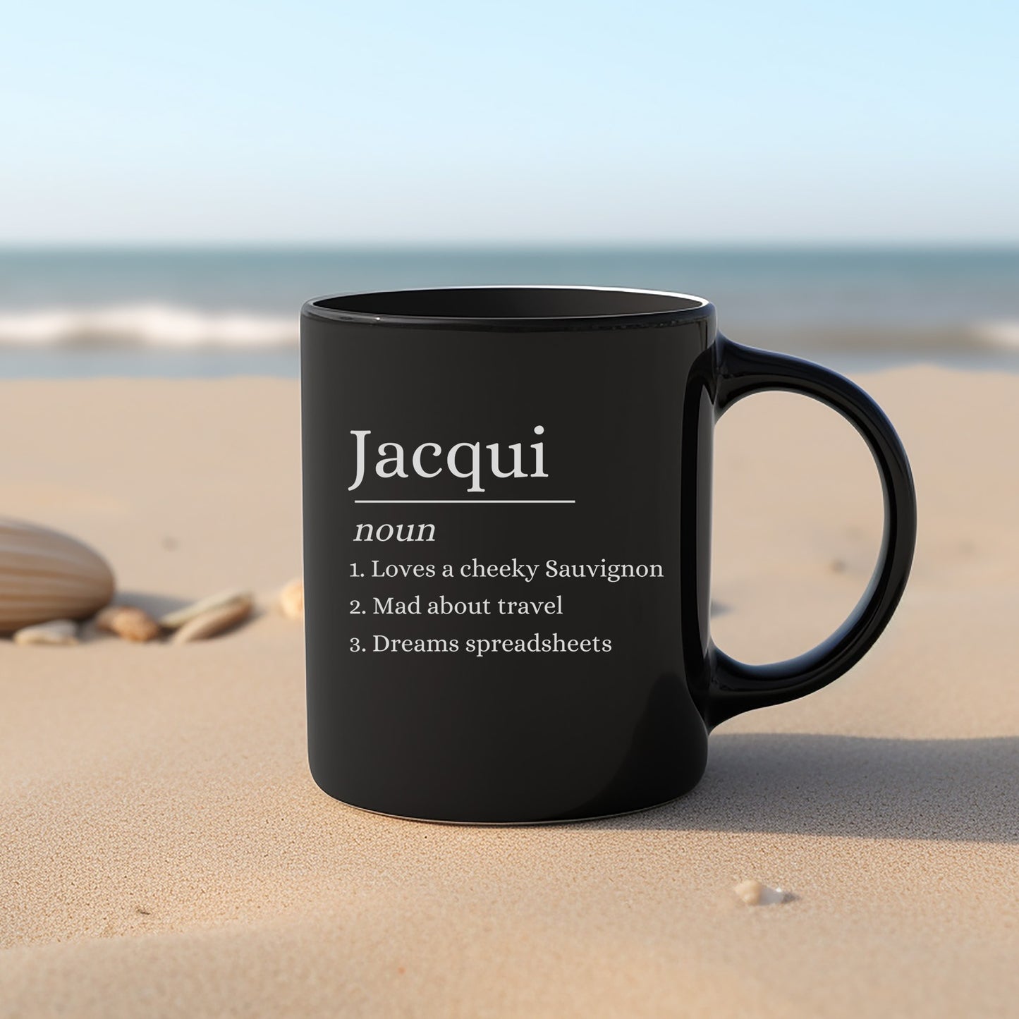 Jacqui Noun Black Mug