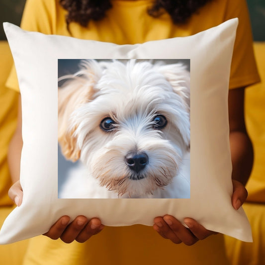 Maltese Terrier Square Pillowcase, Dog Lover Home Decor, Pet Owner Gift, Cute Puppy Cushion Cover, Animal Theme Bedroom Accessory-Spun Polyester Square Pillowcase