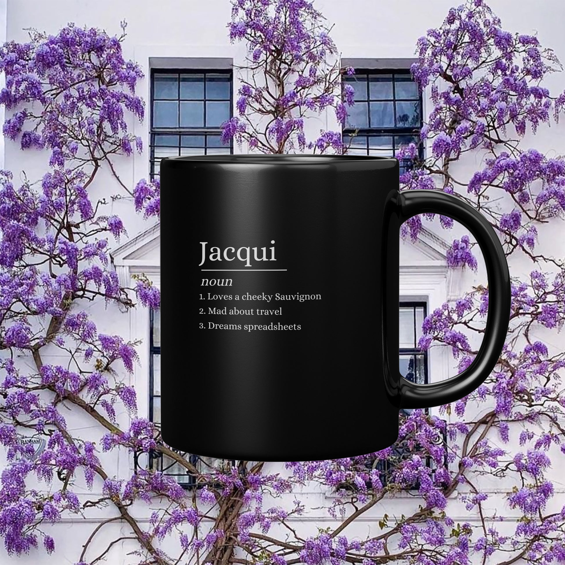 Jacqui Noun Black Mug