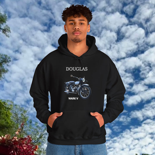 Douglas Mark V -T Hoodie Black, Unisex Heavy Cotton, Classic Motorcycles, Gift for Dad, Grandad, Old Motorbikes,