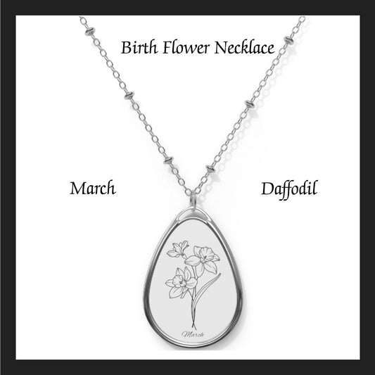 March, Birth Flower, Oval Necklace, Daffodil ,birthday gift, love  necklace,flower necklace,birthday gift,for born in March,flower type