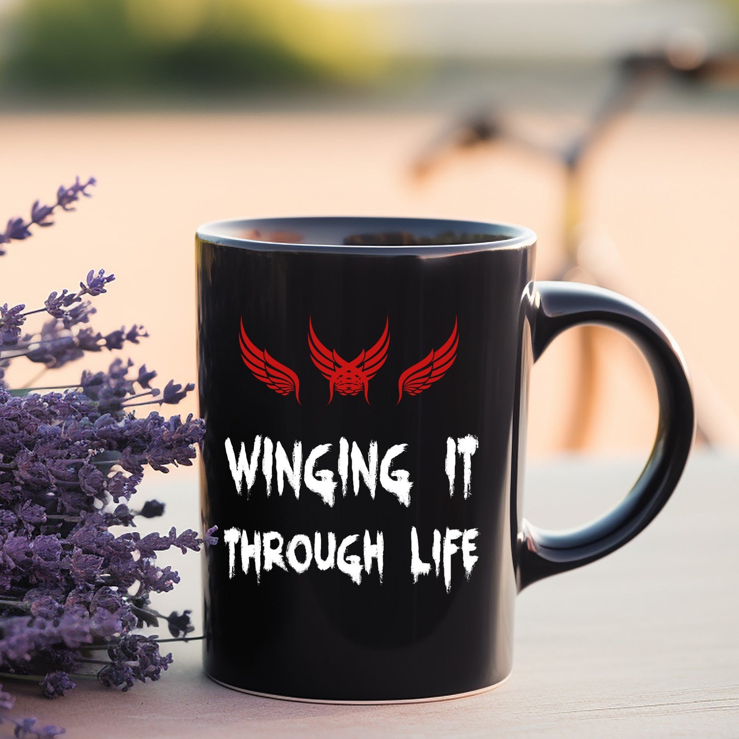 Winging it through life Black Mug 11oz