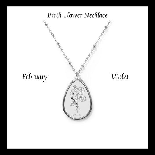 February, Birth Flower, Violet, Oval Necklace, 