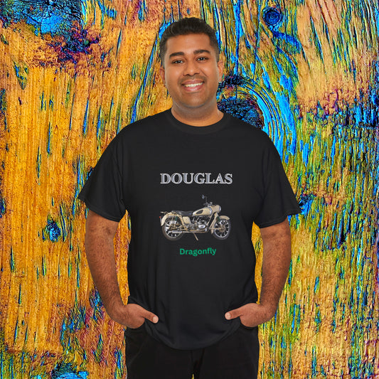 Douglas Dragonfly T Shirt Black, Unisex Cotton, Classic Motorcycles, Gift for Dad, Grandad, Old Motorbikes,